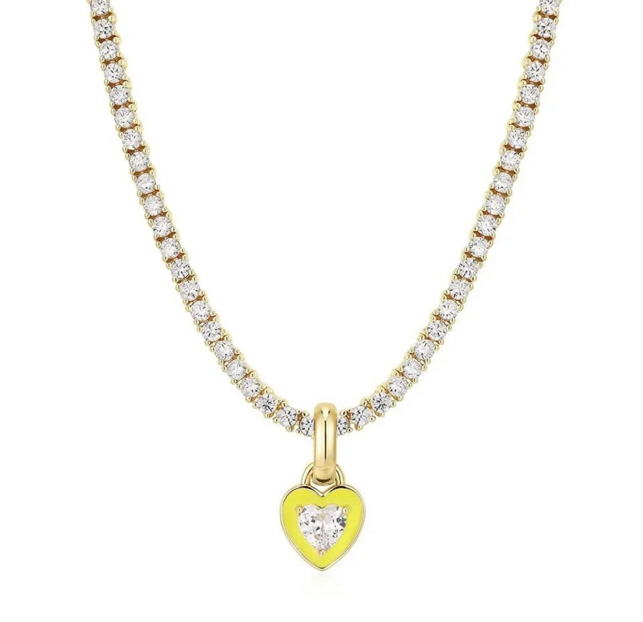 Luxury Cubic Zircon Tennis Chain Necklace with Crystal Enamel Color Hearts - Limited Availability!