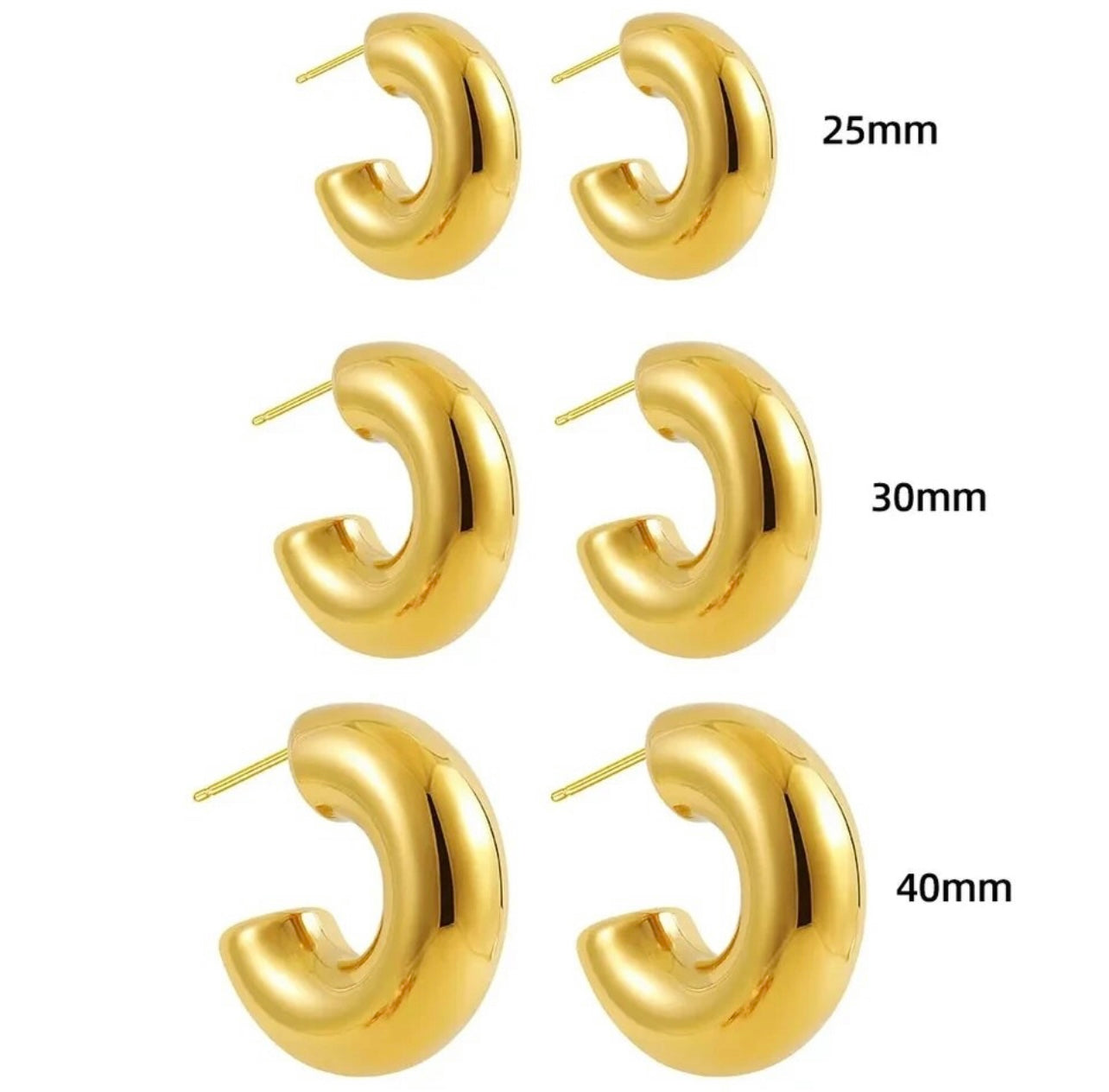 Elegant Gold Plated Stainless Steel C Shape Hoop Earrings