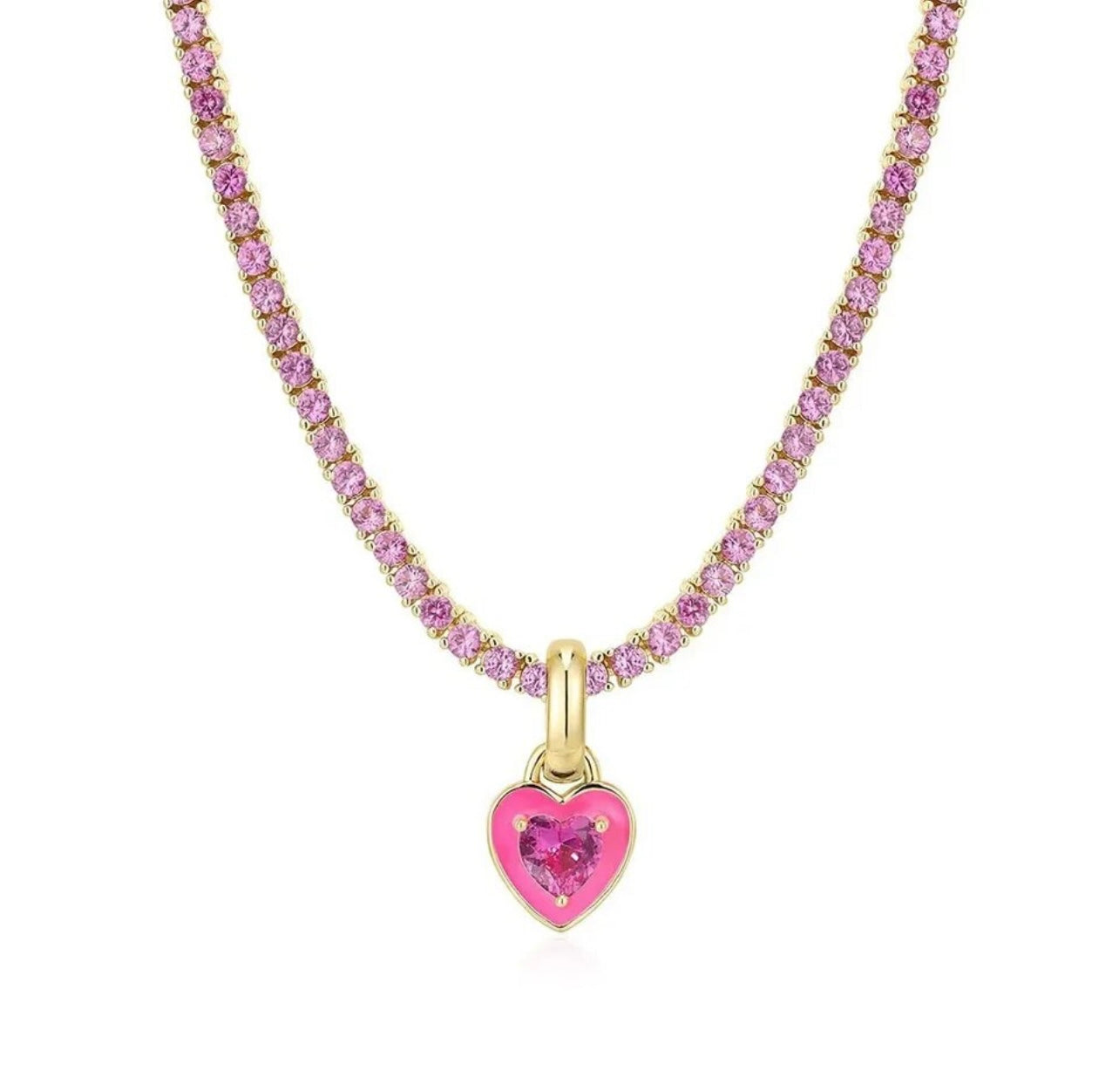 Luxury Cubic Zircon Tennis Chain Necklace with Crystal Enamel Color Hearts - Limited Availability!