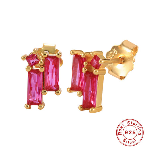 ANITA EMERALD CUT PINKISH RED MIX STUDS